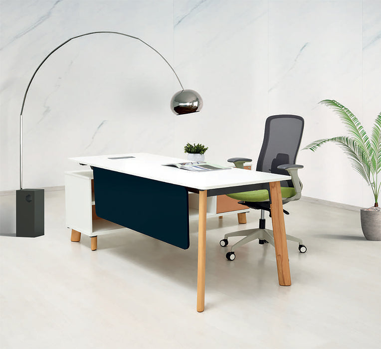 Escritorio Ejecutivo Dash con Credenza Lateral de Melamina y Acabado Natural